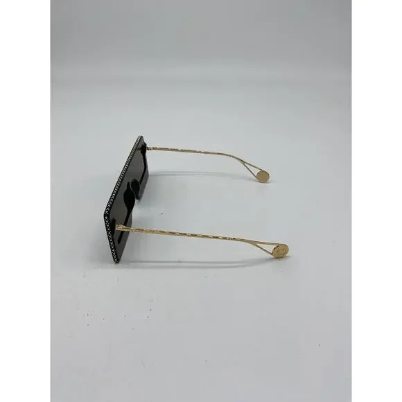 Gucci 60mm Black Acetate & Metal Embellished Rectangular Sunglasses Size OS - Picture 3 of 5